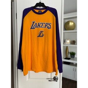 NBA Lakers Long Sleeve Shirt Adult 2XL Yellow/Purple Basketball Jersey Mens NWOT